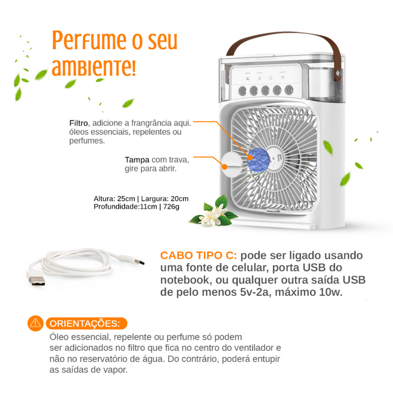 Ventilador de Mesa PureAir 4 em 1  - Ventilado, Umidificador de Ar, Aromatizador e Luminária