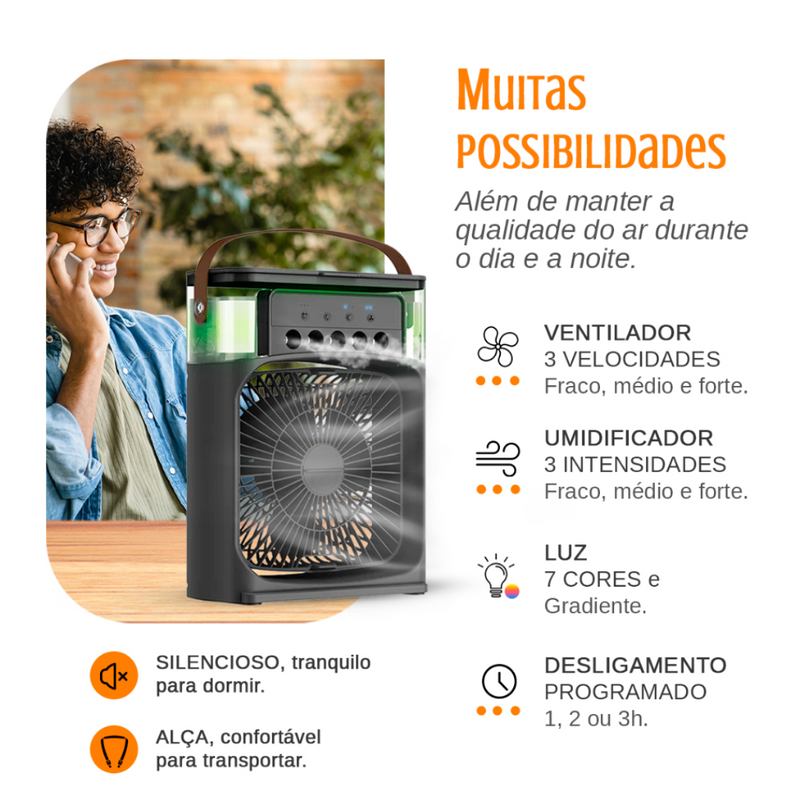 Ventilador de Mesa PureAir 4 em 1  - Ventilado, Umidificador de Ar, Aromatizador e Luminária