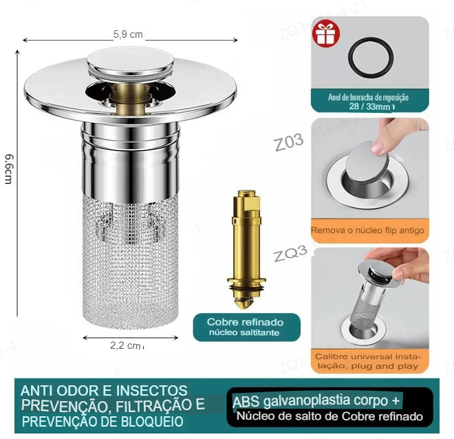 Ralo de Pia - Anti Entupimento e Anti odor e Baratas